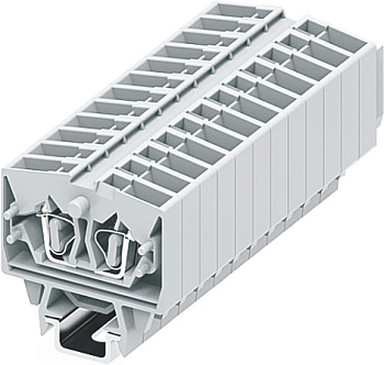 Клемма мини 254363 - Мини клемма, верхний подвод кабеля, 2 точки подключения в клемме, тип фиксации провода: пружинный, номинальное сечение: 2,5 мм кв., 24A, 800V, цвет: светло-серый, тип монтажа: DIN15