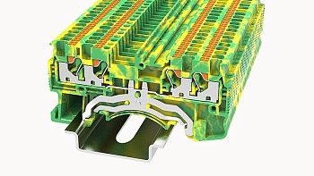 Заземляющая клемма DS1.5-QU-PE-01P-1C - Заземляющая клемма, 4 точки подключения, тип фиксации провода: Push-in, номинальное сечение: 1,5 мм кв., ширина: 3,5 мм, цвет: желто-зеленый, тип монтажа: DIN35