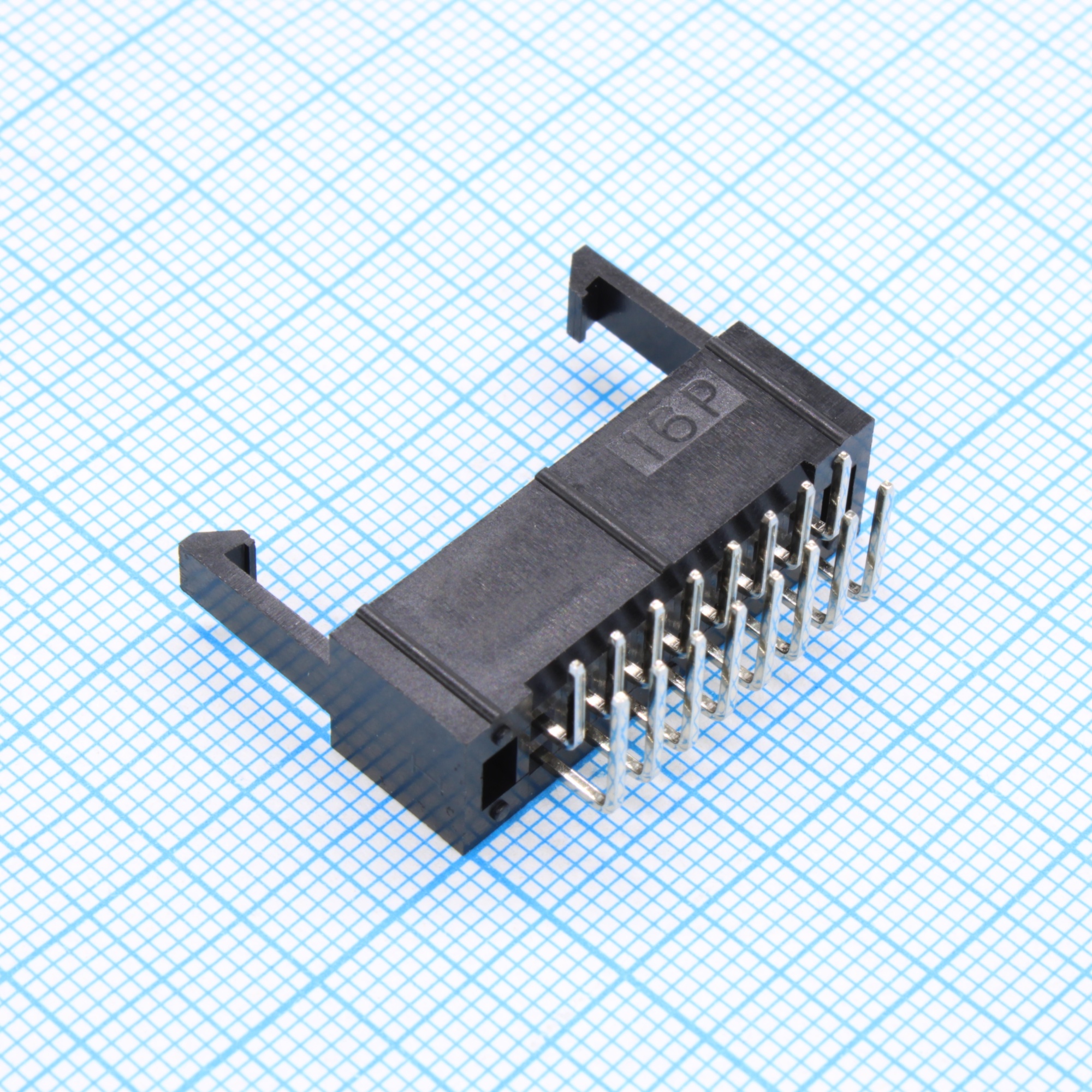 DS1013-01-16RSIB-B - IDC разъем, вилка на плату угловая двухрядная 16pin(2x8)., шаг 2.54мм с фиксатором
