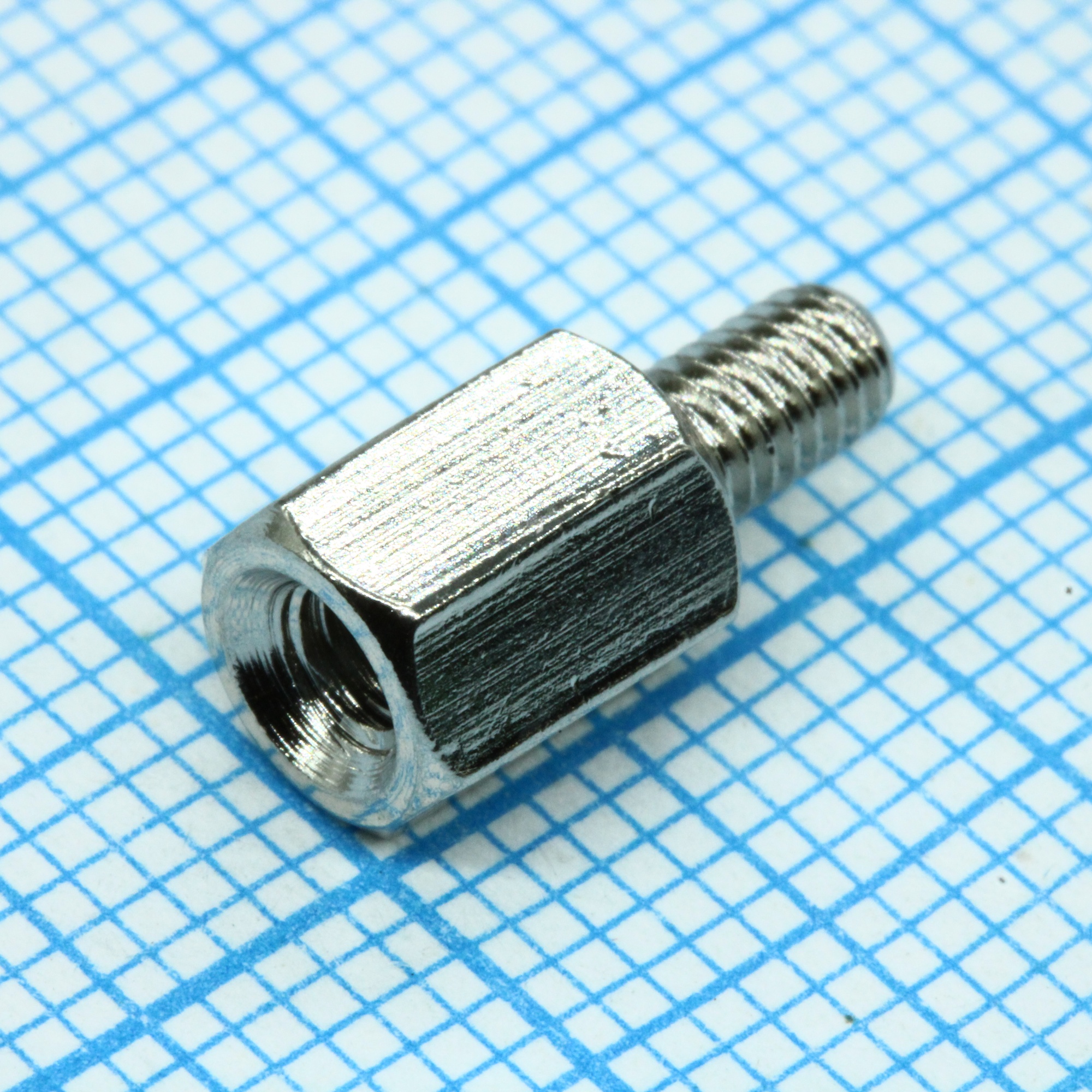H-L0700-1300-5-03-1N1W - Стойка латунная никелированная для печатной платы, шестигранная, М3, 7мм, отверстие-винт