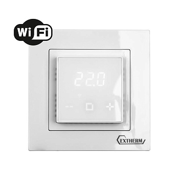Термостат программируемый по Wi-Fi с сенсорными кнопками и датчиком темпер. пола; расписанием на неделю; совместим с рамками с внутрен. размером 56х56мм Schneider Unica; Exxact и Legrand Valena бел. Extherm ET-44(w)