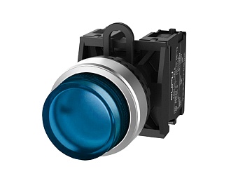 Кнопка выпуклая (синяя) TS2527-0BL40-S20 - Кнопка круглая выпуклая, с блокировкой, LED AC 220V, алюминиевое переднее кольцо, с мгновенным нажатием, с контактной группой 2NO, диаметр головки кнопки 29,5 мм, диаметр посадочного отверстия: 22 мм, цвет: синий