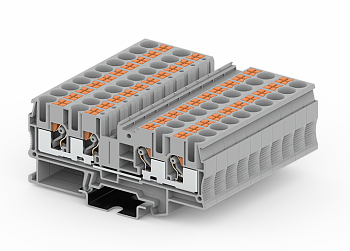 Проходная клемма TP6-4-GY - Проходная клемма, 4 точки подключения, тип фиксации провода: push-in, номинальное сечение: 6 мм кв., 41A, 1000V, ширина: 8,2 мм, цвет: серый, тип монтажа: DIN 35