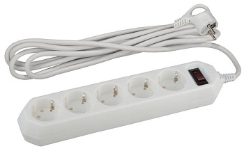 Удлинитель с сетевым фильтром 5х3м с заземл. 10А IP20 USF-5es-3m-W ПВС 3х0.75 с выкл. бел. Б0019033