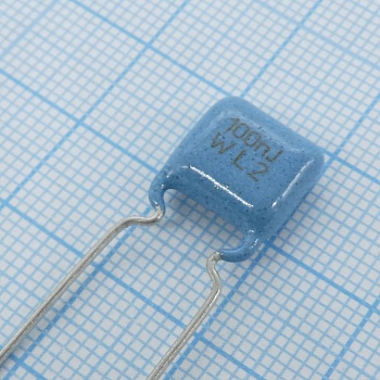 К73-17-250-0.1   5% - Конденсатор металлопленочный полиэтилентерефталатный 250В 0.1мкФ ±5% (12 X 8 X 15мм)