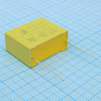 JFW0A9225K275000B - Пленочный помехоподавляющий конденсатор X2, 2.2uF ±10%, 310VAC, радиальные выводы с шагом 27.5mm, (31 x 14 x 25mm)
