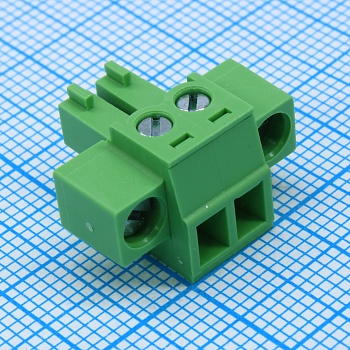 EC381VM-02 - шаг: 3.81мм, пров: 1.50мм.кв, 300V, 8A, 2 конт., разъемн. розетка каб. угловая с винт. фиксат., h = 11.10мм