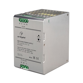 Блок питания ARV-DRP480-PFC-48 (48V, 10A, 480W) 044601 - Источник напряжения с гальванической развязкой для светодиодных изделий. Входное напряжение 100-240 VAC. Выходные параметры: 48 В, 10 А, 480 Вт. Негерметичный металлический корпус IP 20 для установк