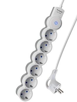 Удлинитель 6х1.5м ПВС 3х0.75 с защ. шторк. с заземл. IP20 с выкл. 220В 10А 2200Вт бел. YKsm1.5m-6g-Z-V10A-W