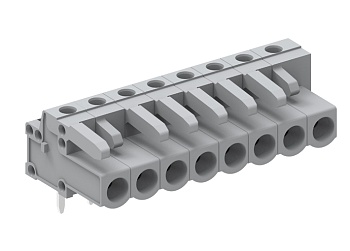 Розеточный разъем на плату 450374 - Розеточный разъем, горизонтальный, на плату, шаг: 5.0 мм, 24 полюса, фиксация на плате пайкой, исполнение: стандартное, 320V, 12A, цвет: серый