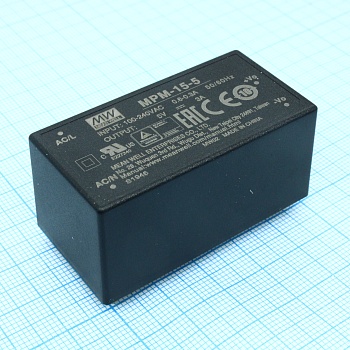MPM-15-5 - AC-DC med, 15Вт, вход 80...264В AC 47...440 Гц, выход 5В/3А, изоляция 4000В AC, на плату, 52.4х27.2х24мм, -40...+85°C