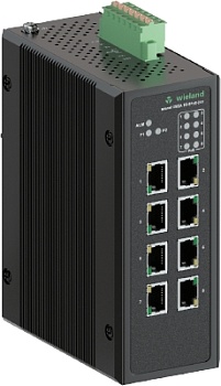 Коммутатор WIENET UMS 8G-POE-24V - Коммутатор серии WieNet, неуправляемый, 8 портов RJ45 скорость передачи 10/100/1000 MBit/s, 8 портов PoE, номинальное напряжение: 12-57 VDC, монтаж: на DIN рейку, материал корпуса: алюминий