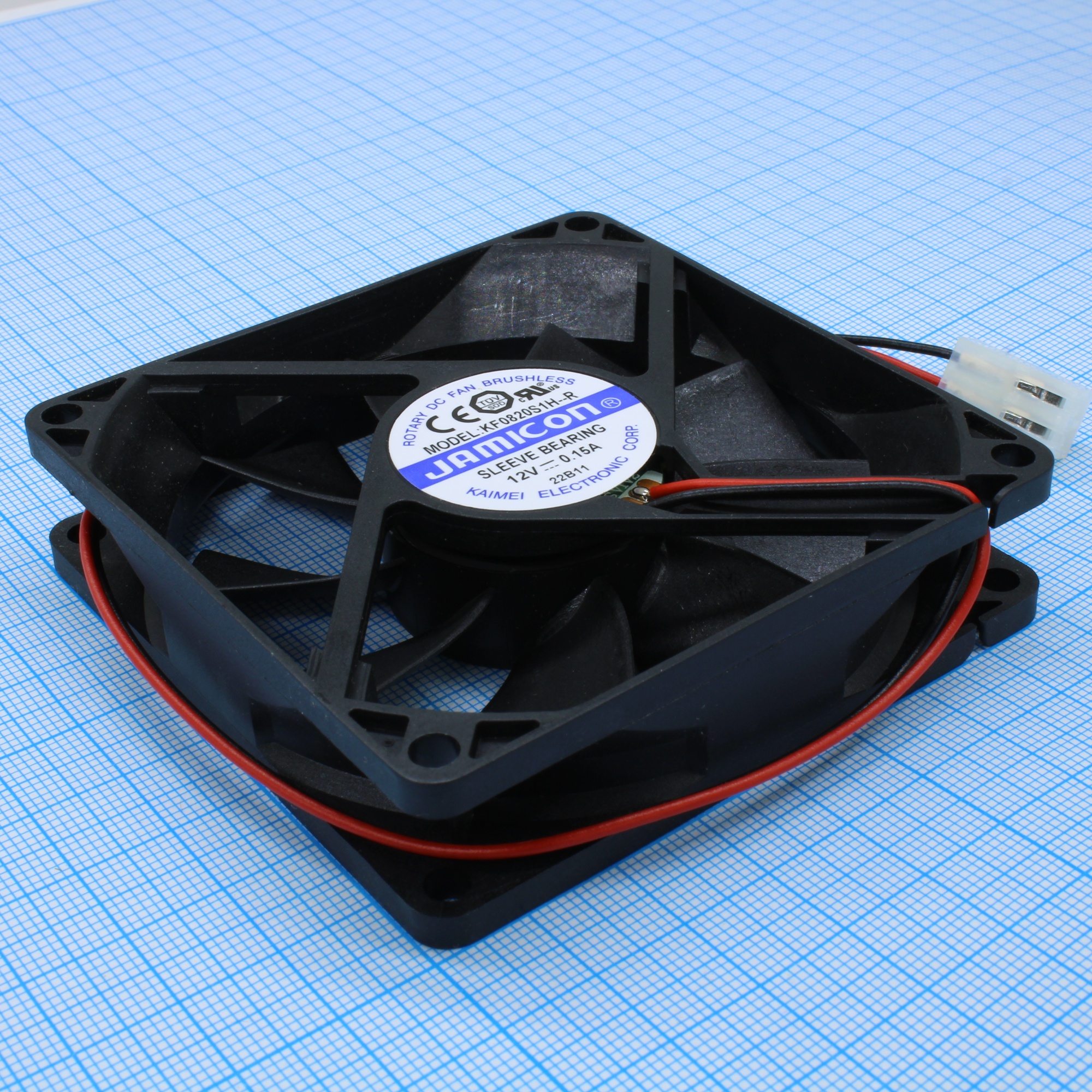 KF0820S1H-R - Вентилятор 12В DC, 3000об/мин., 0.875м3/мин, 80х80х20мм, подшипник скольжения, тип вывода - провод с разъемом