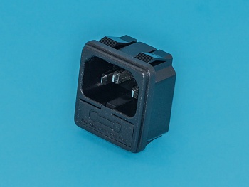 AC-4FL - Разъем 220В вилка на блок, 3 контакта, с держателем предохранителя 5х20мм, крепление защёлка, 10A