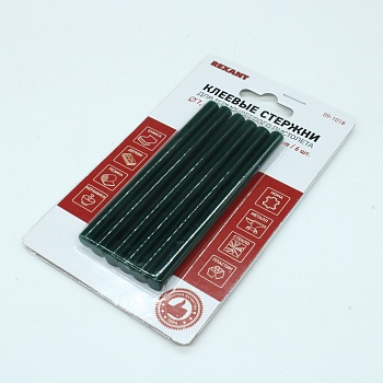 Стержни клеевые 7мм,100мм, 6шт/уп, зелен - блистер