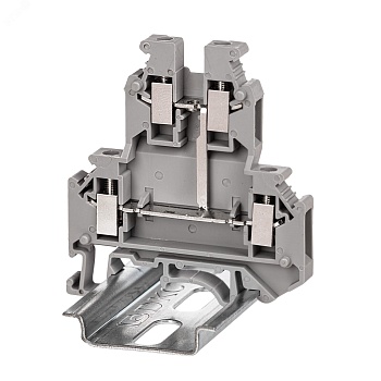 Клемма двухуровневая , винтовой зажим, 4 точки подключения, 4 кв.мм, серая KRUK-5-PV