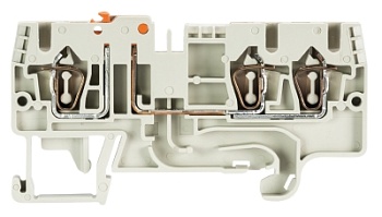 Клемма разъед. WKFN 2,5 TKM 1/2/35 - Клемма с ножевым размыкателем, 3 точки подключения, тип фиксации провода: пружинный, номинальное сечение: 2,5 мм кв., 20A, 630V, ширина: 5 мм, цвет: серый, тип монтажа: DIN 35