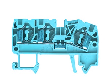 Клемма сдв. WKF 4 D1/2/35 BLAU - Проходная клемма, 3 точки подключения, тип фиксации провода: пружинный, номинальное сечение: 4 мм кв., 32A, 800V, ширина: 6 мм, цвет: серый, тип монтажа: DIN 35