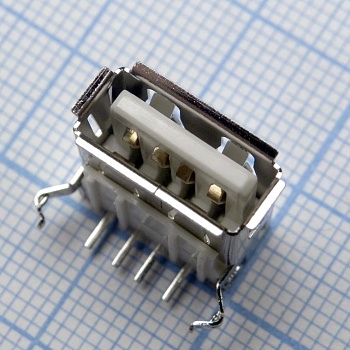 USB A 01 розетка на плату - Разъем USB тип А, розетка на плату угловая, 4 контакта  2.0