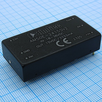 AM50E-2415SVZ - DC/DC, 50Вт, вход 18…36В, выход 15В/3.333А, изоляция 1500В DC, КПД 91%, максимальная емкостная нагрузка не более 2000мкФ, вход On/Off, 2x1", 50.8x25.4x11.8мм, -40…85°C, металл