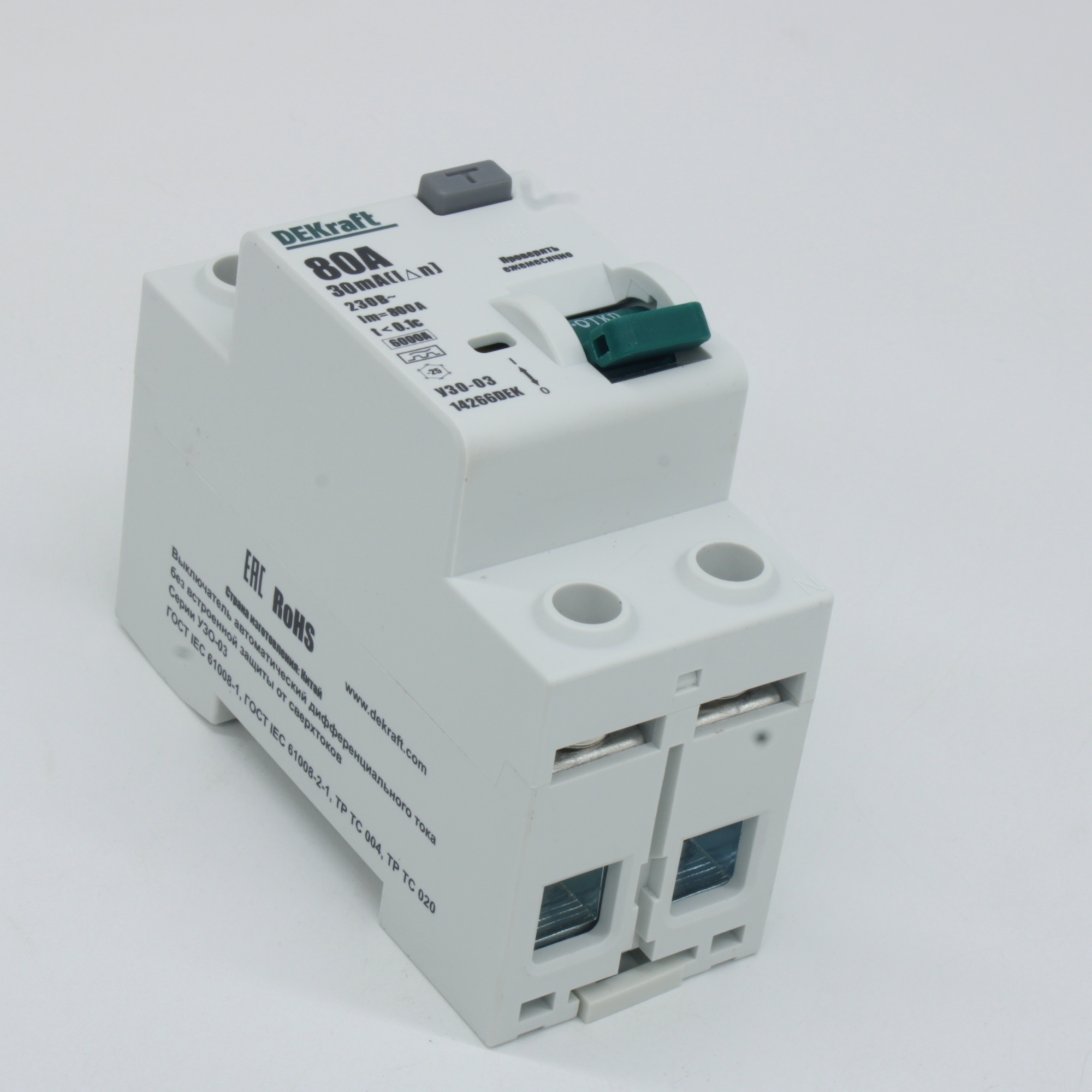 Dekraft Выключатель дифференциального тока (УЗО) 2P 80А 30мА тип A 6кА УЗО-03 14266DEK