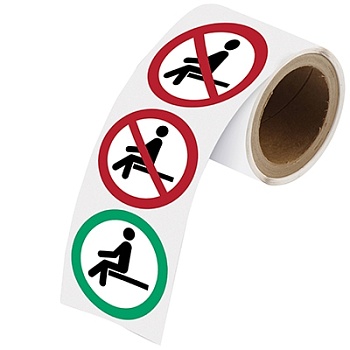 gws307530 - Знаки в рулоне "НЕ СИДИТЕ/СИДИТЕ ЗДЕСЬ", 2хP018 и 1хPIC925, материал В-7539, белый глянцевый полиэстер, диаметр 50 мм, 250 шт. в упак.