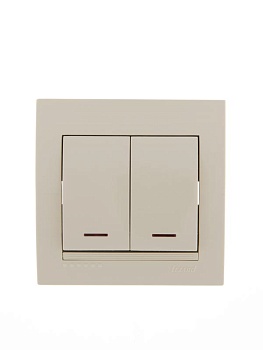 DERIY Выключатель х2 с подсветкой ПБТ крем 702-0303-112
