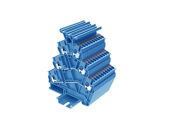 Трехуровневая клемма TPTS2.5-2T-BU - Трехуровневая клемма, угловая, с держателем маркировки, тип фиксации провода: push-in, номинальное сечение: 2,5 мм кв., 20A, 500V, ширина: 5,2 мм, цвет: синий, тип монтажа: DIN 35