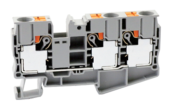 Проходная клемма UJ6-10/1X2 - Проходная клемма, 3 точки подключения в клемме, тип фиксации провода: push-in, номинальное сечение: 10 мм кв., 57A, 1000V, ширина: 10,2 мм, цвет: серый, тип монтажа: DIN 35