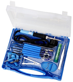 ZD-921H - Набор инструмента: паяльник 220В/20Вт, олово, канифоль, инструмент ZD151, браслет ZD152, оплетка для удаления припоя, пинцет, пластиковый кейс
