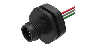 Вилочный разъем SD-M12A-05P-MM-SH8E50 - Вилочный разъем в панель, 5 полюсов, M12, гайка сзади, с проводом, A-Code, сечение проводовников: 0.34 мм кв., (цвет проводовников: коричневый, белый, синий, черный, серый), 4А, 60V, M16*1.5 пластик