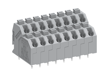 Клемма на плату 250502 - Клемма, 2 этажа, вертикальный подвод кабеля, на плату, шаг: 5.0 мм, 2 полюса, фиксация провода push-in, исполнение: стандартное, 320V, 17,5A, цвет: серый