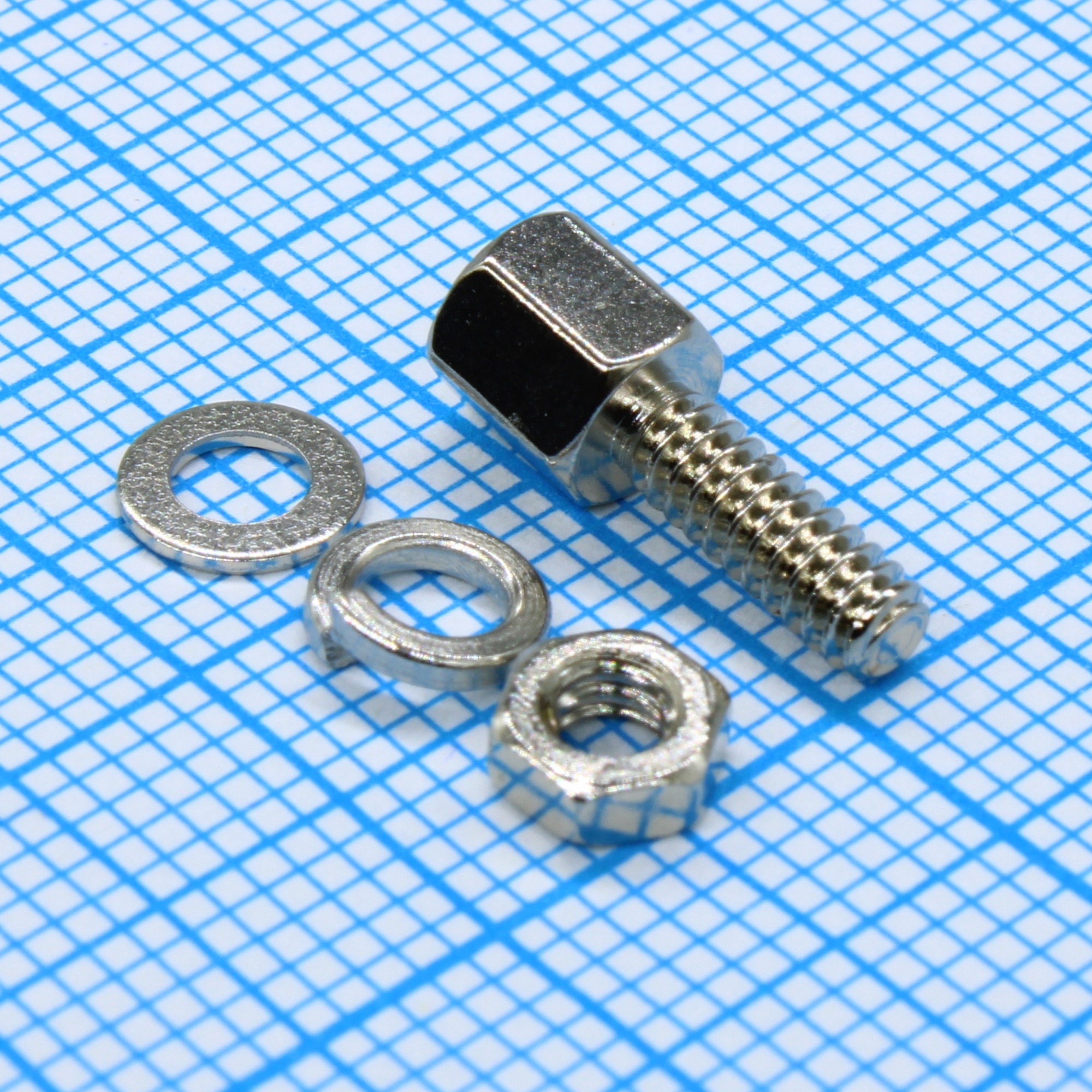 DS1045-01-1280-0480-4A - Комплект крепежа для D-SUB: винт шестигранный L=12.8мм, гайка, шайба, шайба-гровер / 1set