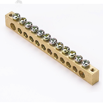 Шина PEN "ноль-земля" (8х12мм) 12 отверстий латунь крепеж по краям PROxima sn0-125-12-k