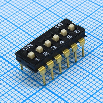 DS1040-01-06VBWB - DIP-переключатель 6 контактов монтаж в отверстие шаг 2.54мм