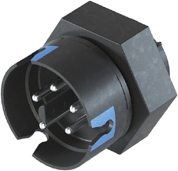 Разъем RST08i5 S S1 M02H BL - Вилочный разъем в панель М16,6, IP68(69k), 5 полюсов, цвет: синий, номинальные характеристики: 50V/120V 8A, серия gesis RST MICRO