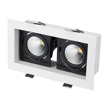 Светильник CL-KARDAN-S180x102-2x9W Day (WH-BK, 38 deg) 024129 - Встраиваемый карданный светильник. Угол 38° / 2x9Вт / ДНЕВНОЙ БЕЛЫЙ 4000K / 1440лм, CRI>80. Корпус из белого алюминия с черными вставками. Питание AC230V, 18Вт, в комплекте 2 драйвера 200mA 3