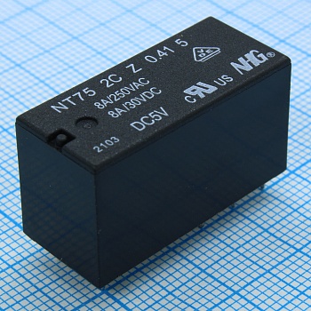 NT75-2-C-Z-8-DC5V-0.41-5.0 - Реле силовое 8А две группы на переключение катушка 5В 0.41Вт