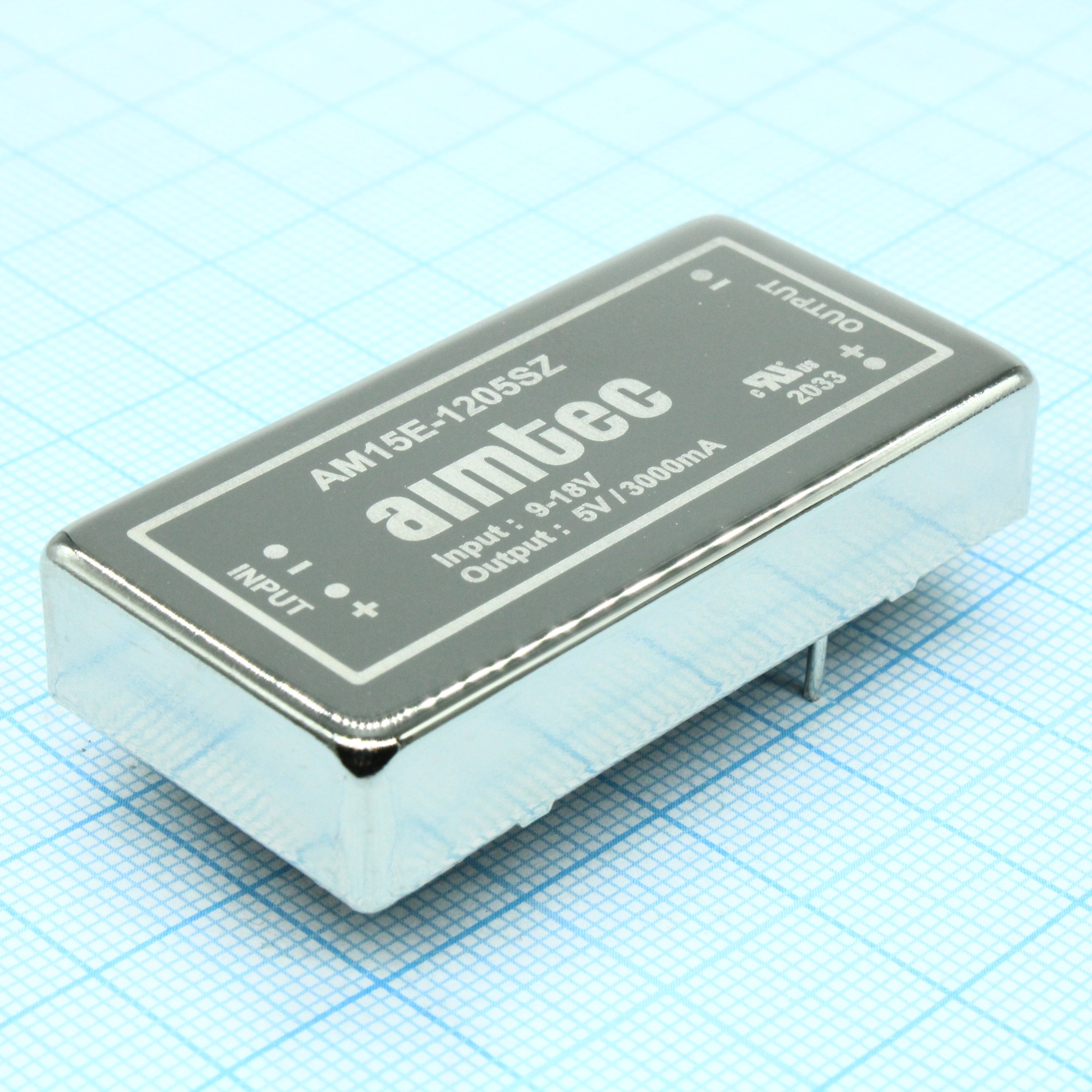 AM15E-1205SZ - DC/DC, 15Вт, вход 9…18В, выход 5В/3А, изоляция 1500В DC, КПД 82%, максимальная емкостная нагрузка не более 3300мкФ, 2x1", 50.8x25.4x10.16мм, -40…85°C, металл