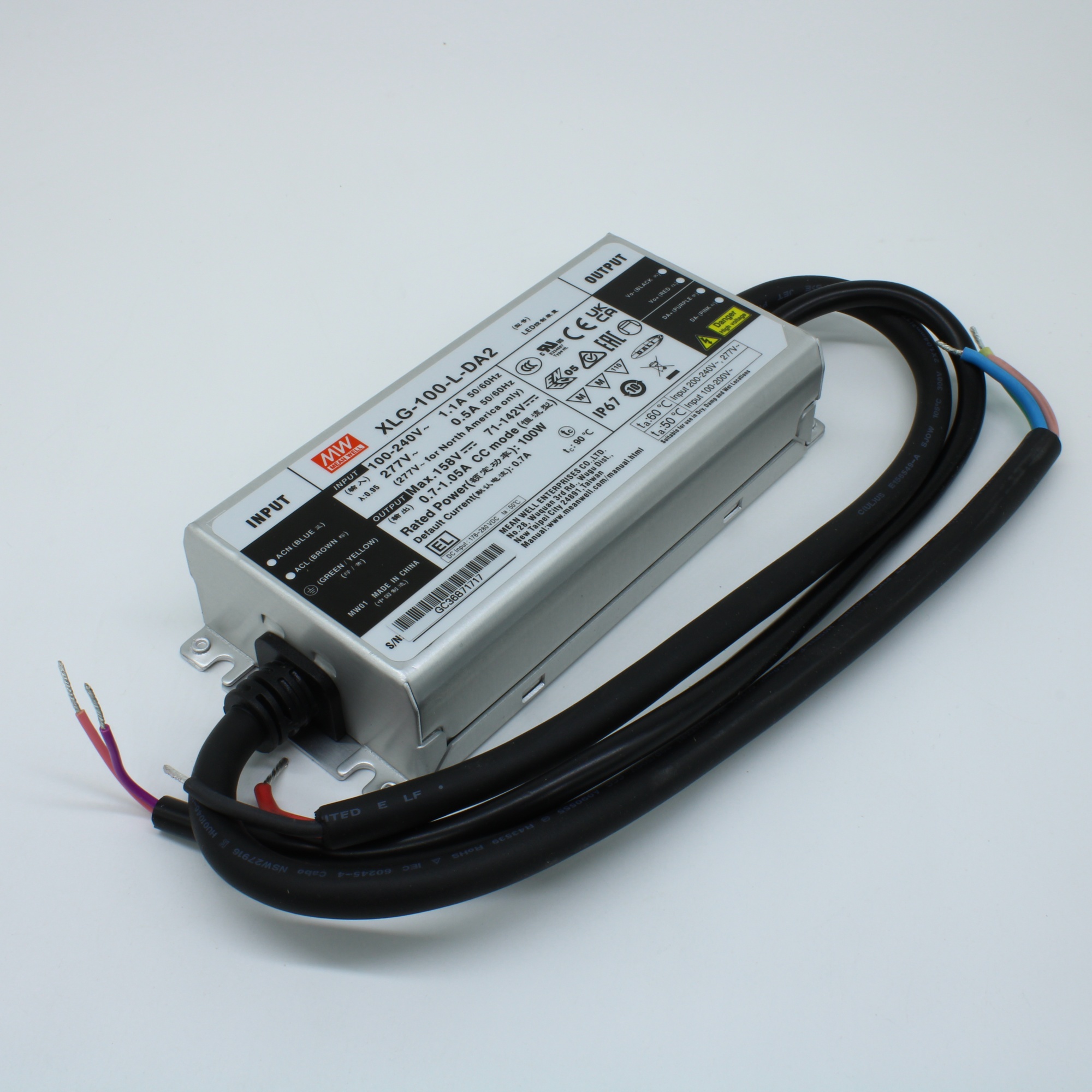 XLG-100-L-DA2 - AC-DC LED-SPS выход 100Вт 71...142В 0,7...1,05A стабилизация тока