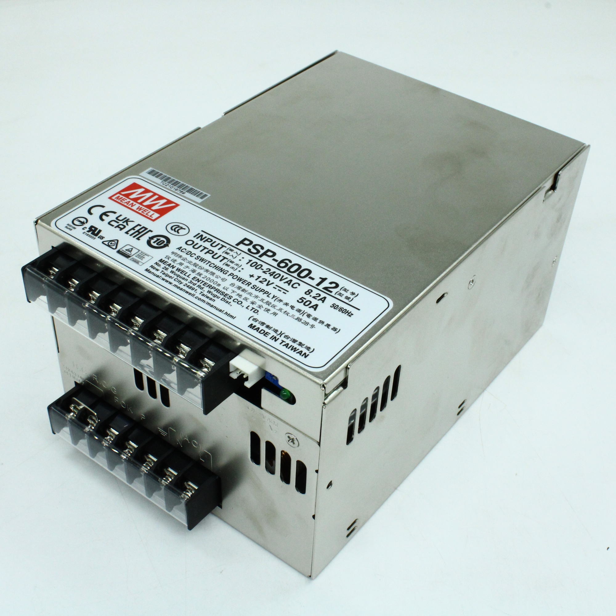 PSP-600-12 - AC-DC, 600Вт, вход 90…264V AC, 47…63Гц /120…370В DC, выход 12В/0…50A, рег. вых=±10%Uном, изоляция 3000В AC, в кожухе 170х120х93мм, -20…+60°С