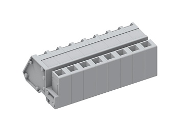 Розеточный разъем на кабель 450159/030 - Розеточный разъем, угловой, на кабель, шаг: 5.0 мм, 9 полюсов, фиксация провода пружинная, исполнение: с якорными защелками в панель, 320V, 12A, цвет: серый