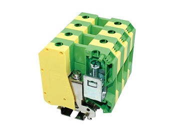 Заземляющая клемма JUT1-50PE - Заземляющая клемма, тип фиксации провода: винтовой, номинальное сечение: 50 мм кв., 500V, ширина: 20,2 мм, цвет: желто-зеленый, тип монтажа: DIN35