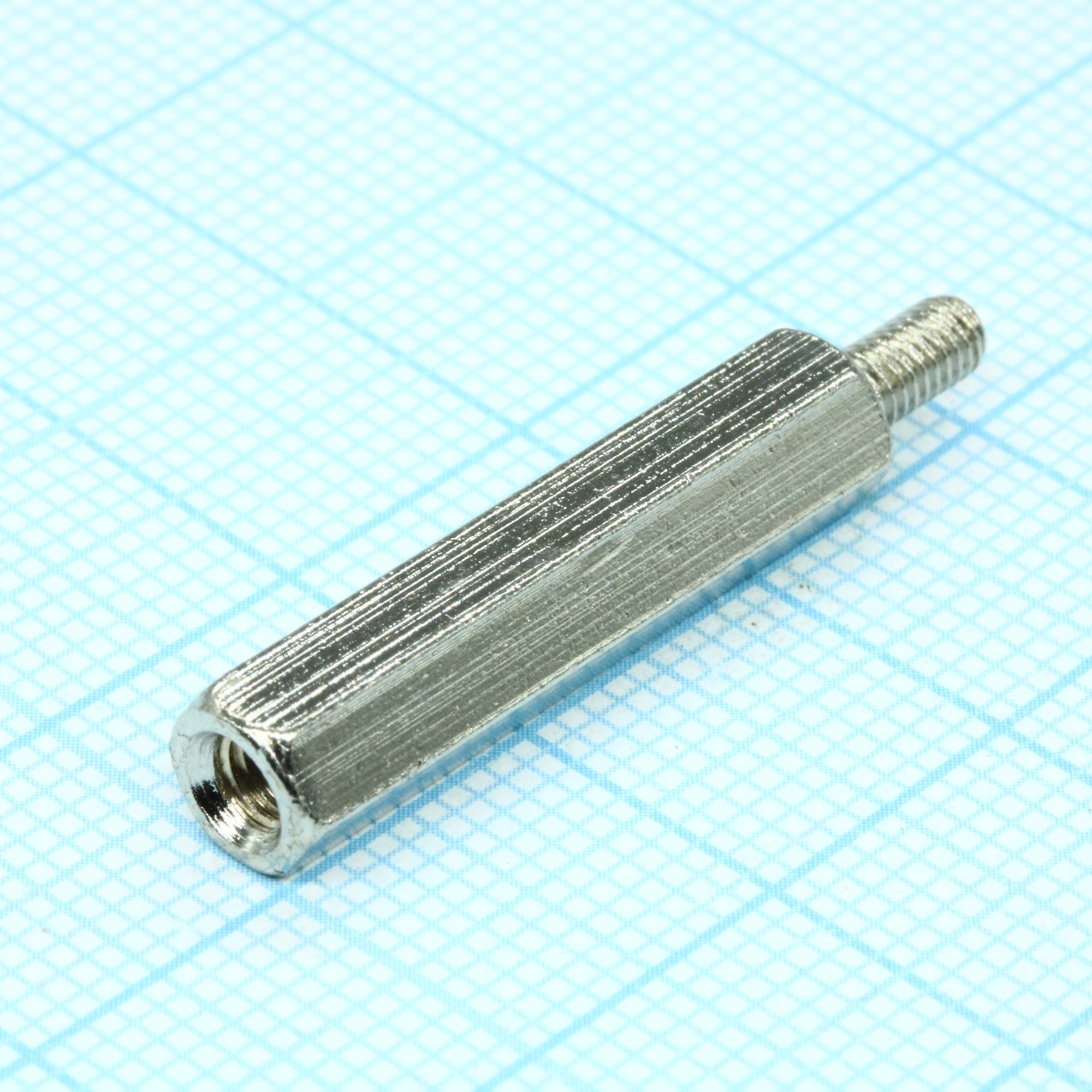 H-L2500-3100-5-03-1N1W - Стойка латунная никелированная для печатной платы, шестигранная, М3, 25мм, отверстие-винт