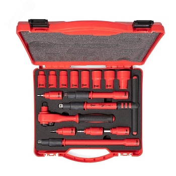 НИИ-16 серия Профи - Набор диэлектрического инструмента 3/8" торцевые шестигранные головки с трещоткой 3/8" для работ под напряжением до 1000 В, стандарт VDE