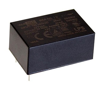 IRM-02-9 - AC-DC, 2Вт, вход 85…305В AC 47…63 Гц, 120...370B DC, выход 9В/222мА, изоляция 3000В AC, в корпусе на плату 33.7х22.2х15мм, -30...+85°C, монтаж в отверстия