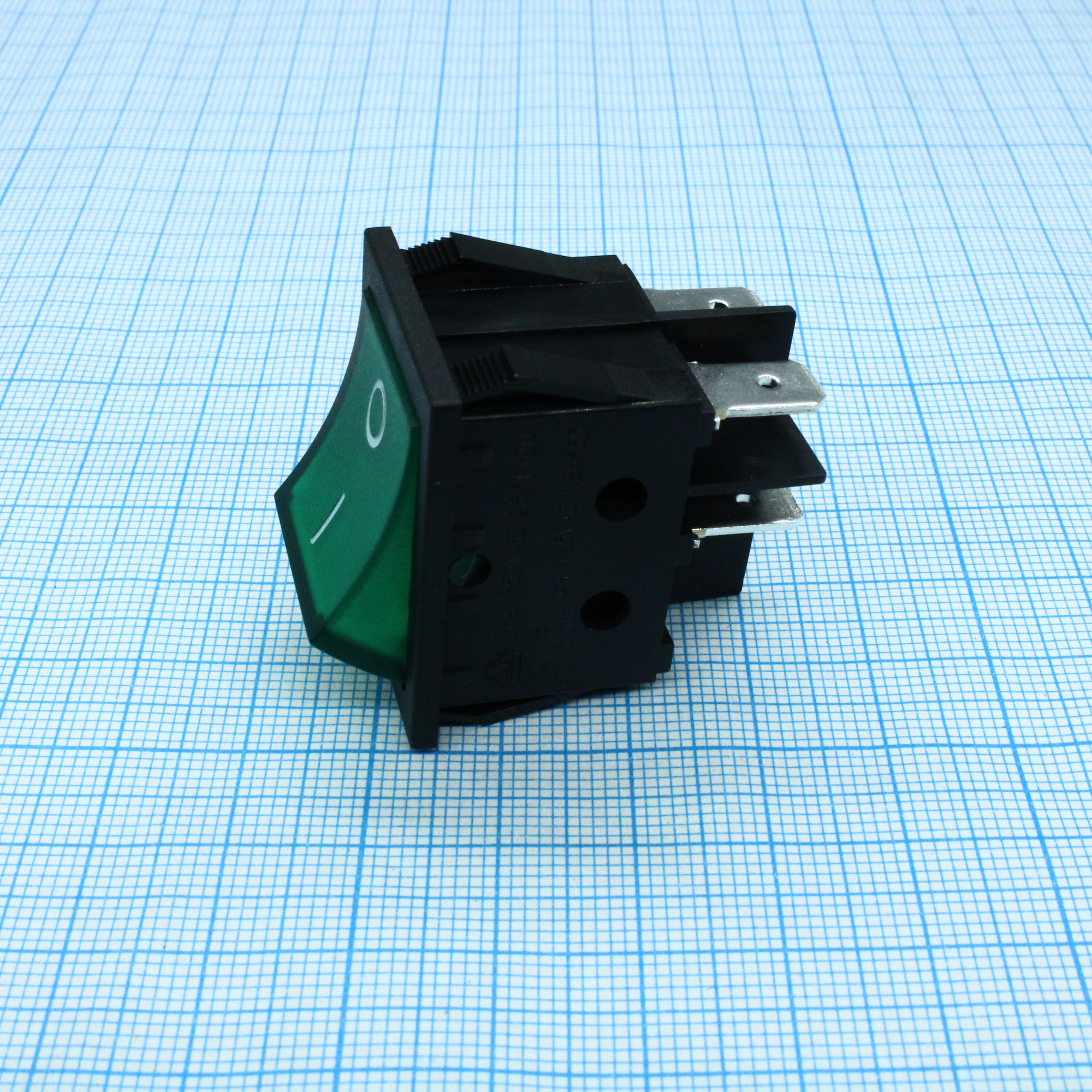 RK1-03 2X1N B/G"0-" - Выключатель клавишный ON-OFF с подсветкой цвет корпуса (черный) цвет кнопки (зеленый)