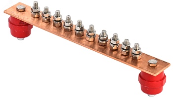 Шина заземляющая главная 300х40х4мм на 10 подкл. медь ZGB10-50-010-300