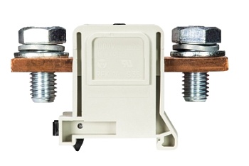 Клемма болтовая RFK 1 / 185 F S35 - Сильноточная болтовая клемма, тип фиксации провода: болт-болт, номинальное сечение: 185 мм кв., 353A, 1000V, ширина: 42 мм, цвет: серый, тип монтажа: DIN 35