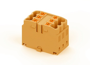 Проходной блок TPA2.5-6-OG - Проходной блок, 6 точек подключения, тип фиксации провода: push-in, номинальное сечение: 2,5 мм кв., 24A, 450V, цвет: оранжевый